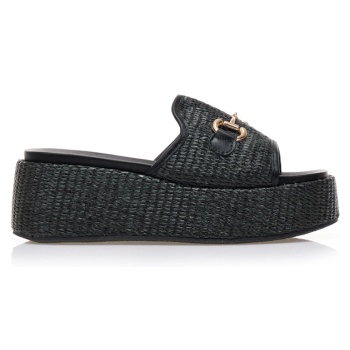 flatforms μαύρα ψάθινα με αγκράφα μαυρο σε προσφορά