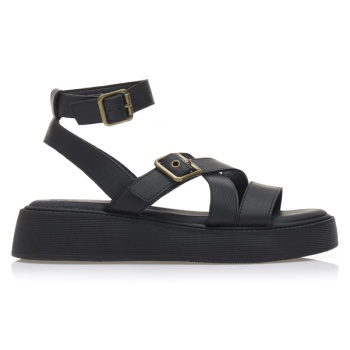 flatforms μαύρα δερματίνη με χιαστί σε προσφορά