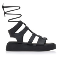  flatforms μαύρα δερματίνη με ιδιαίτερο δέσιμο μαυρο