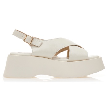 flatforms μπεζ δερματίνη με χιαστί φάσα σε προσφορά