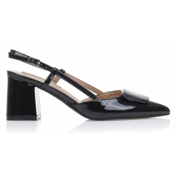 γόβες mules μαύρες λουστρίνι με αγκράφα σε προσφορά