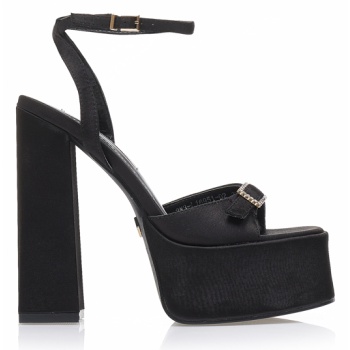 πέδιλα μαύρα σατέν με φιάπα και στρας σε προσφορά