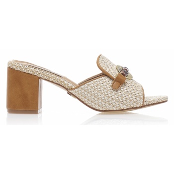 mules κάμελ δερματίνη με πλέξη και σε προσφορά