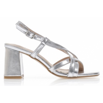 πέδιλα ασημί δερματίνη με χιαστί σε προσφορά