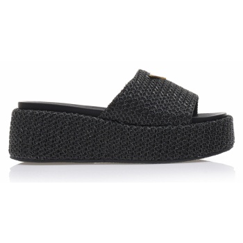 flatforms μαύρα ψάθινα με αγκράφα μαυρο σε προσφορά