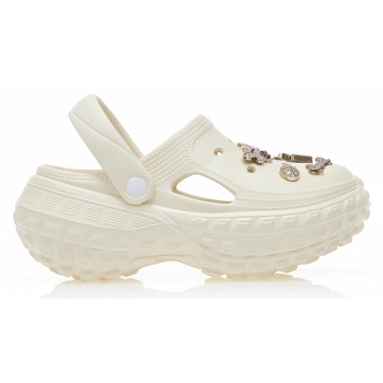 παντόφλες σαμπό μπεζ λάστιχο με χρυσά σε προσφορά