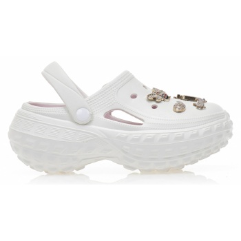 παντόφλες σαμπό λευκές λάστιχο με χρυσά σε προσφορά