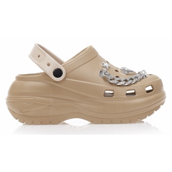 παντόφλες σαμπό καφέ και μπεζ λάστιχο σε προσφορά