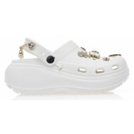  παντόφλες σαμπό λευκές λάστιχο με διακοσμητικά και αλυσίδα λευκο