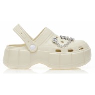  παντόφλες σαμπό μπεζ λάστιχο με διακοσμητικά και στρας μπεζ