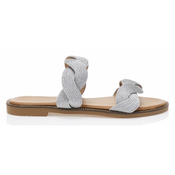 σανδάλια ασημί δερματίνη με πλεκτή φάσα σε προσφορά