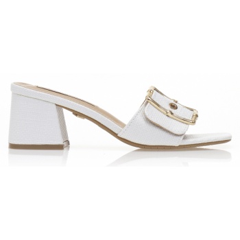 mules λευκά δερματίνη με χρυσή αγκράφα σε προσφορά