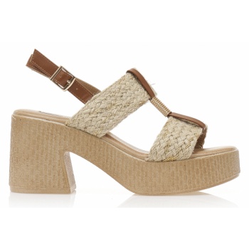 πέδιλα μπεζ ψάθινα με χρυσή αγκράφα μπεζ σε προσφορά