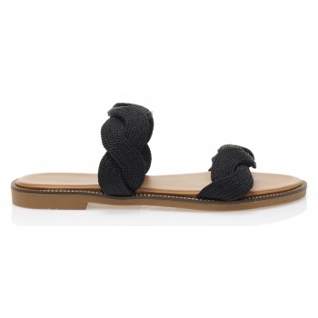 σανδάλια μαύρα δερματίνη με πλεκτή φάσα σε προσφορά