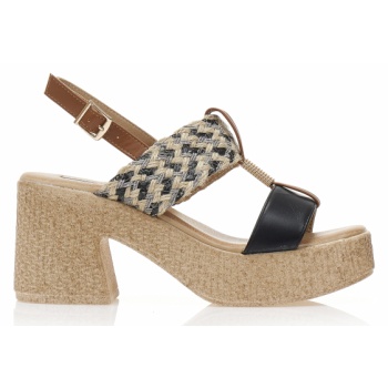 πέδιλα μαύρα ψάθινα με χρυσή αγκράφα σε προσφορά