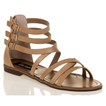 σανδάλια μπεζ δερματίνη με αγκράφες μπεζ σε προσφορά