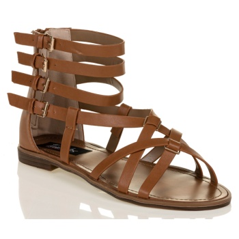 σανδάλια κάμελ δερματίνη με χιαστί σε προσφορά