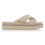  flatforms μπεζ σουέτ με χιαστή φάσα μπεζ