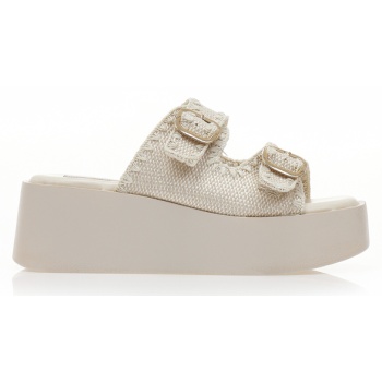 flatforms μπεζ ψάθινα με διπλή σε προσφορά