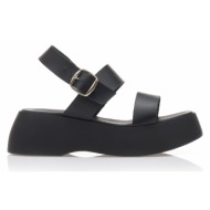  χειροποίητα flatforms μαύρα δερματίνη με λουράκι στον αστράγαλο μαυρο