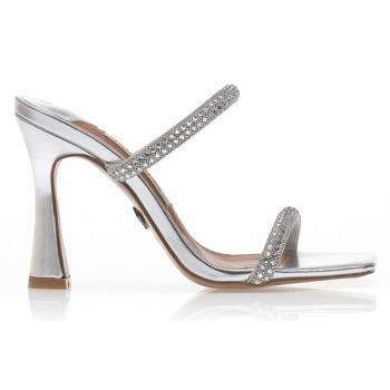 mules ασημί δερματίνη με στρας και σε προσφορά