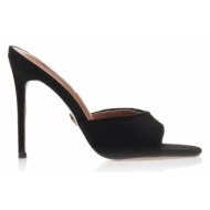  mules μαύρα σουέτ με λεπτό τακούνι μαυρο