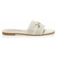  σανδάλια μπεζ δερματίνη και υφασμάτινα με αγκράφα μπεζ