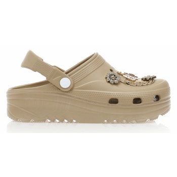 παντόφλες σαμπό μπεζ λάστιχο με χρυσά σε προσφορά