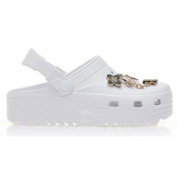 παντόφλες σαμπό λευκές λάστιχο με χρυσά σε προσφορά