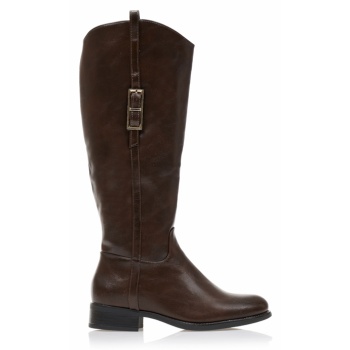 μπότες καφέ δερματίνη με χρυσή αγκράφα σε προσφορά