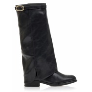  μπότες μαύρες δερματίνη με χρυσή αγκράφα μαυρο