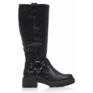  μπότες μαύρες δερματίνη με ασημένια αγκράφα και στρογγυλό τελείωμα μαυρο