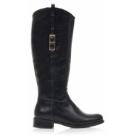  μπότες μαύρες δερματίνη με χρυσή αγκράφα και στρογγυλό τελείωμα μαυρο