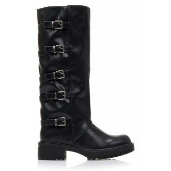 μπότες μαύρες δερματίνη με ασημένιες σε προσφορά