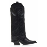  μπότες μαύρες δερματίνη με μυτερό τελείωμα και χοντρό τακούνι μαυρο