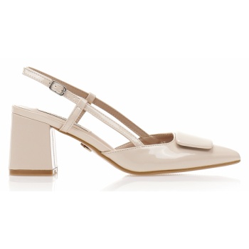 γόβες mules nude λουστρίνι με αγκράφα σε προσφορά
