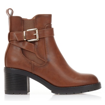 μποτάκια κάμελ δερματίνη με χοντρό σε προσφορά