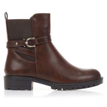 μποτάκια καφέ δερματίνη με χρυσή σε προσφορά