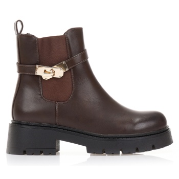 μποτάκια καφέ δερματίνη με χρυσή σε προσφορά