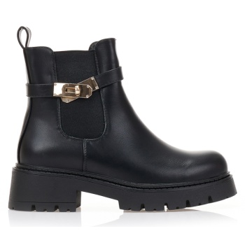 μποτάκια μαύρα δερματίνη με χρυσή σε προσφορά