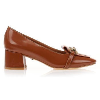 γόβες loafers καφέ δερματίνη με χρυσές σε προσφορά