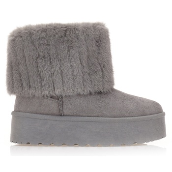 μποτάκια γκρι σουέτ δίπατα με γούνα γκρι σε προσφορά
