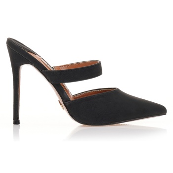 γόβες mules μαύρες δερματίνη με μπαρέτα σε προσφορά