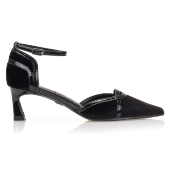 γόβες μαύρες βελούδινες με δερματίνη σε προσφορά