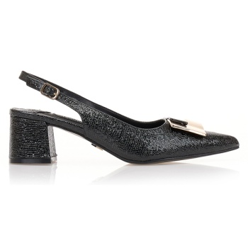 γόβες mules μαύρες δερματίνη με animal σε προσφορά