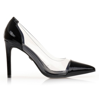 γόβες μαύρες δερματίνη με διαφάνεια σε προσφορά