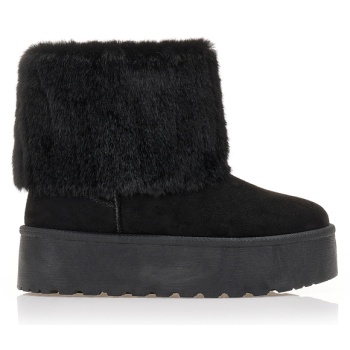μποτάκια μαύρα σουέτ δίπατα με γούνα σε προσφορά