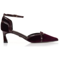  γόβες μωβ βελούδινες με δερματίνη λεπτομέρειες μωβ