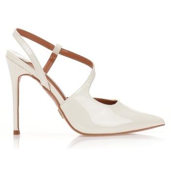 γόβες mules εκρού λουστρίνι με λοξό σε προσφορά