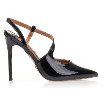 γόβες mules μαύρες λουστρίνι με λοξό σε προσφορά